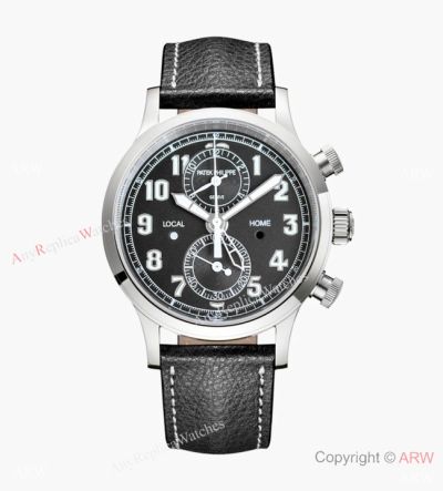Swiss Made Patek Philippe Pilot Chronograph and Travel Time 42mm Watch Black Dial